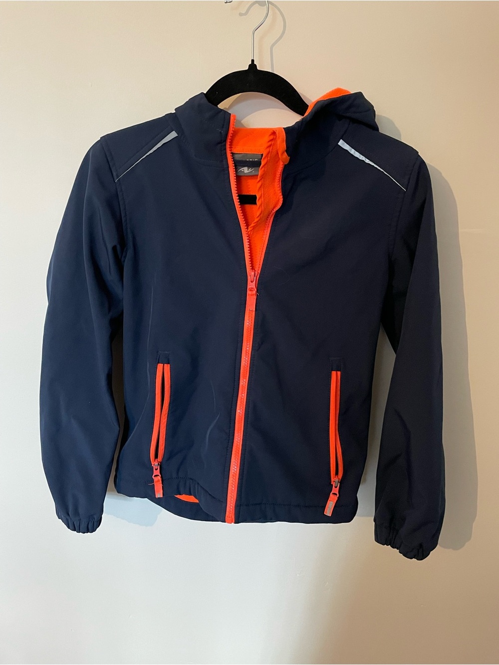 Navy Hooded Jacket with Bright Orange Trim